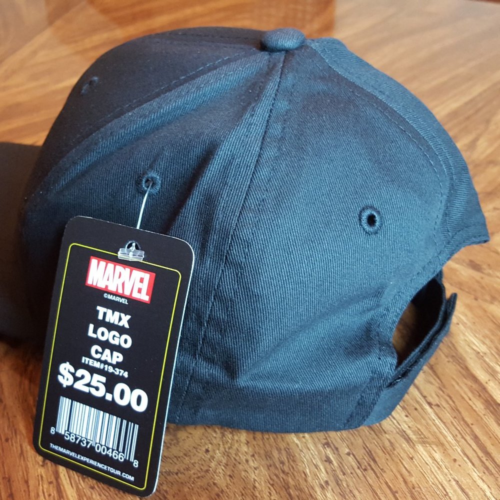 MARVEL LOGO BLACK CAP - Adjustable Size Hat - Picture 2 of 9